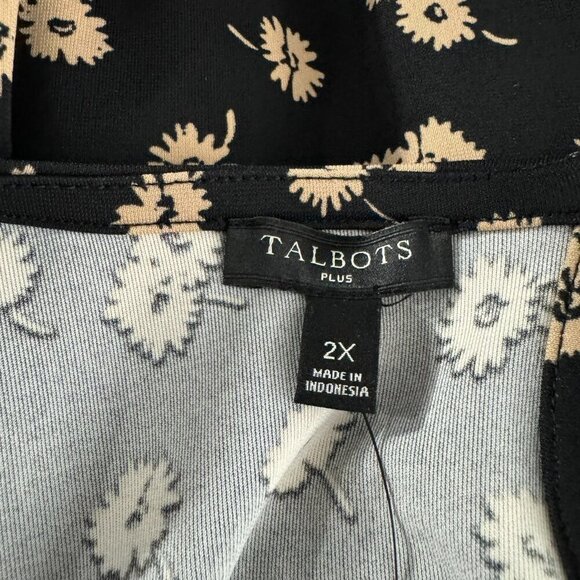 Talbots Knit Jersey Tunic Top 2X Floral Black Tan 3/4 Sleeve Stretch NWT TP-2818 - Picture 9 of 13